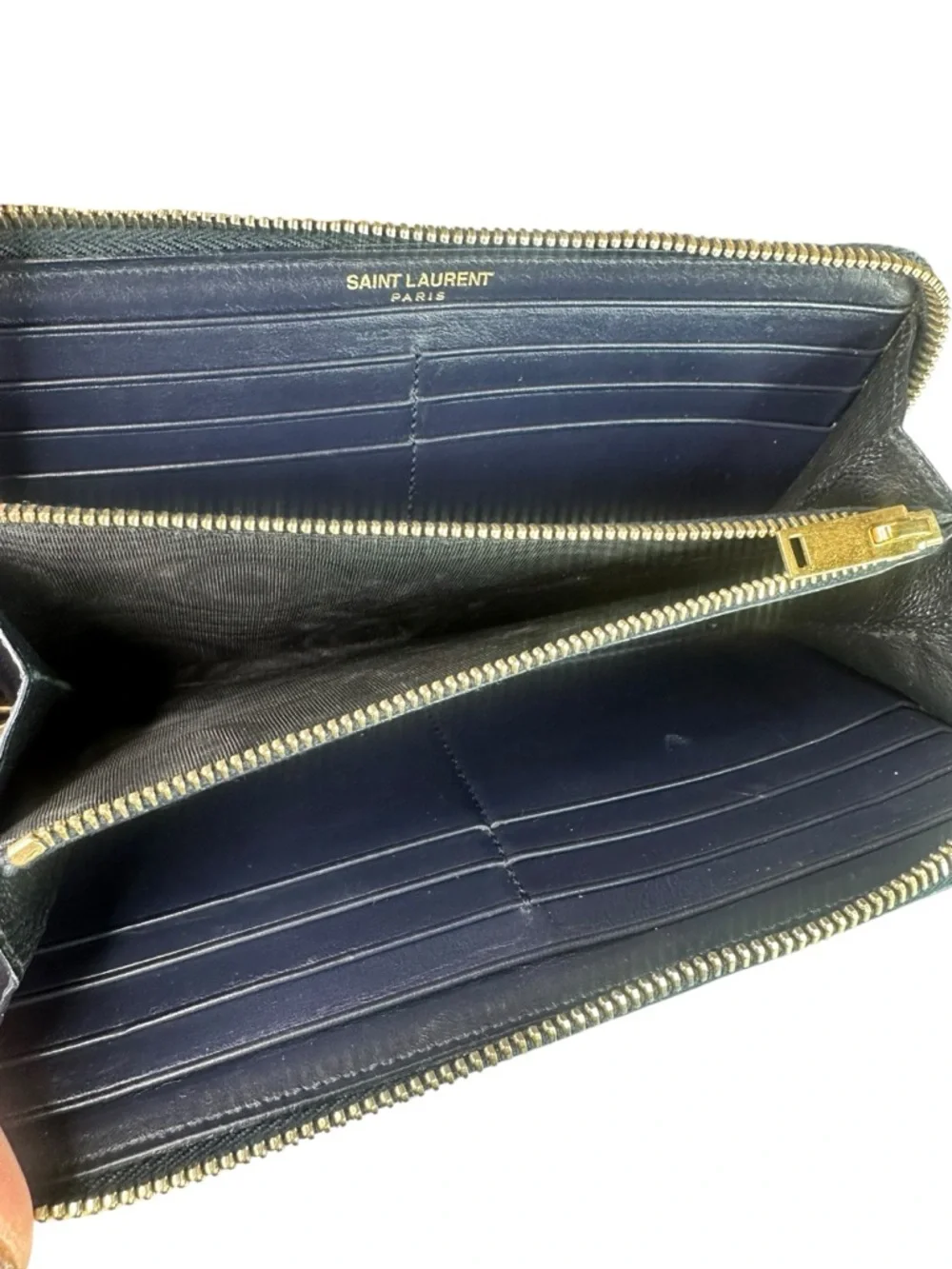 Yves Saint Laurent Navy Croc-Embossed Zip Wallet with Gold YSL Emblem - Picture 7 of 11
